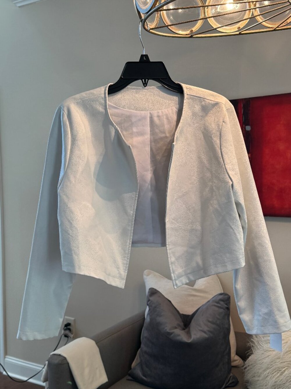 WHITE VEGAN LEATHER CROPPED BALERO BLAZER - SZ XL
